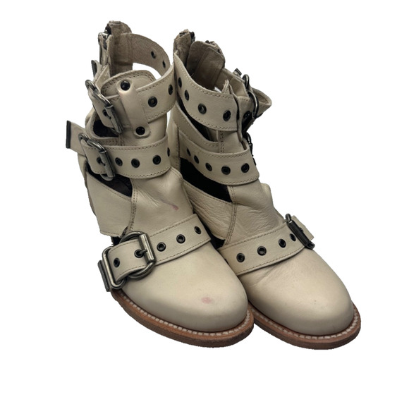Freebird Grace Beige Leather 3 Buckle Ankle Boots Womens Size 8 Back Zipper - Picture 1 of 7